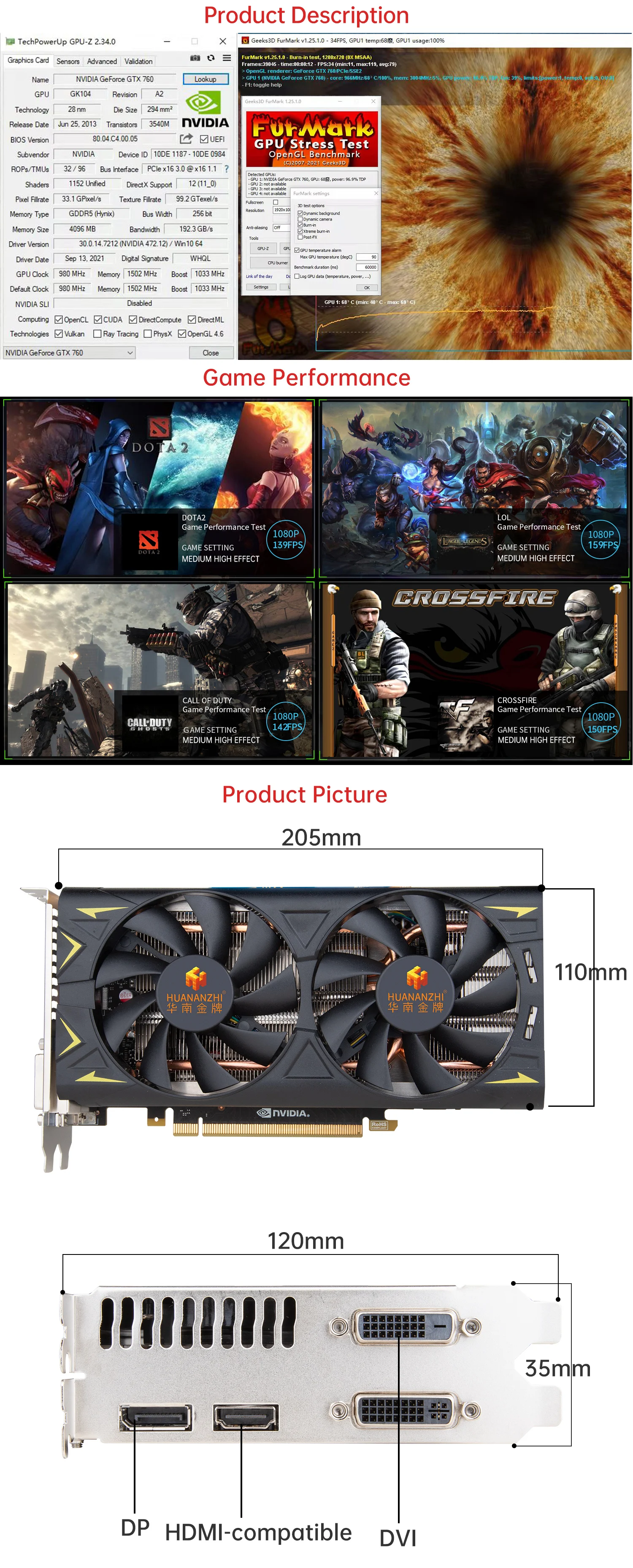 external graphics card for pc HUANANZHI GTX 960 760 650 1050TI 1060 2G 4G 6G Graphics Card RX 550 560 4G GDDR5 GDDR4 VGA HDMI-Compatibl Video Cards video card in computer