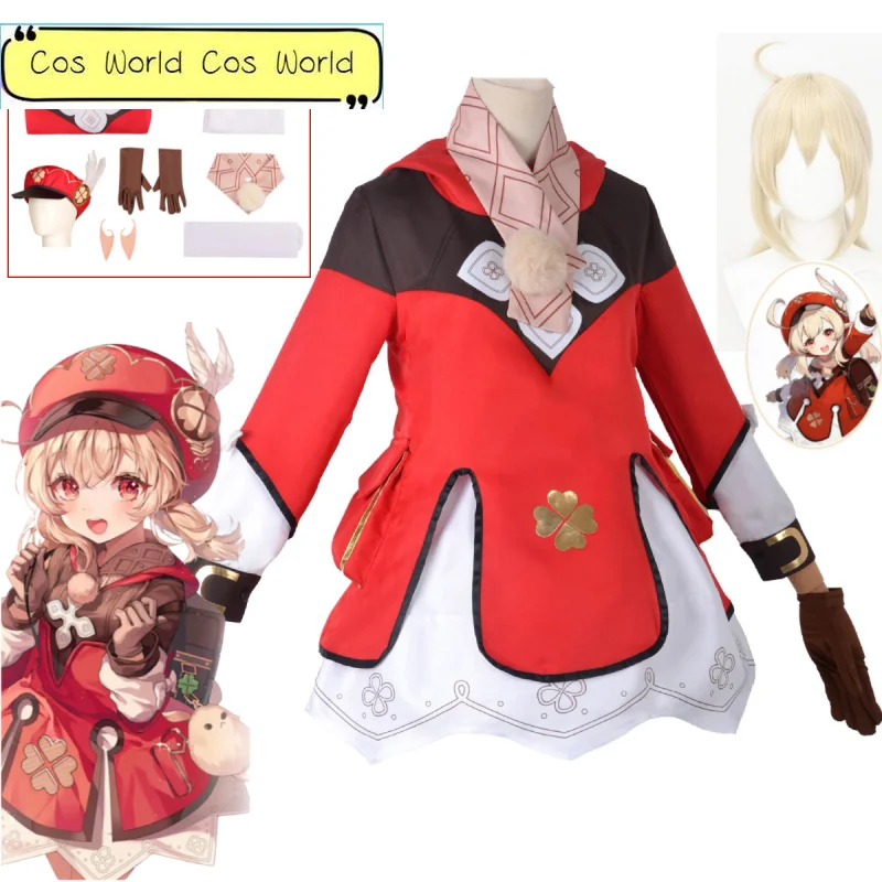 

GAME Klee Cosplay Costume Game Genshin Impact Woman Full Dress Loli Red Dress Shorts Halloween Party Carnival Performance Dress