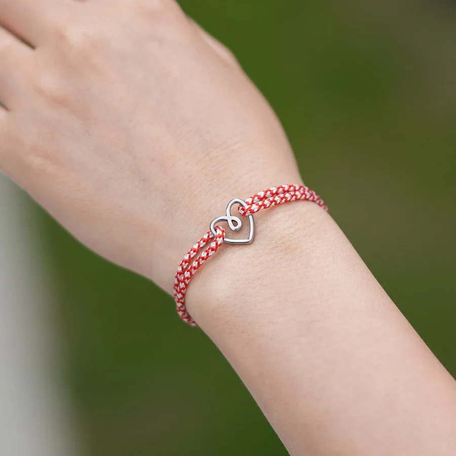 Stainless Steel Heart Charm Adjustable Thread Bracelet