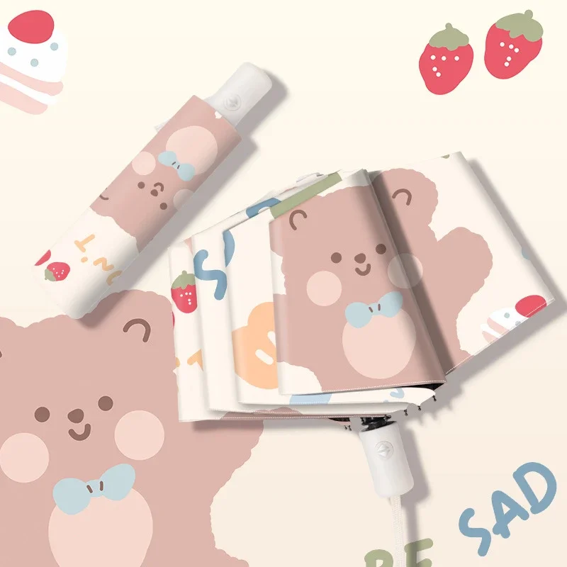 Mini Folding Automatic Umbrella Anti UV Sun Umbrella Cartoon Bear Portable Adult and Child Sun