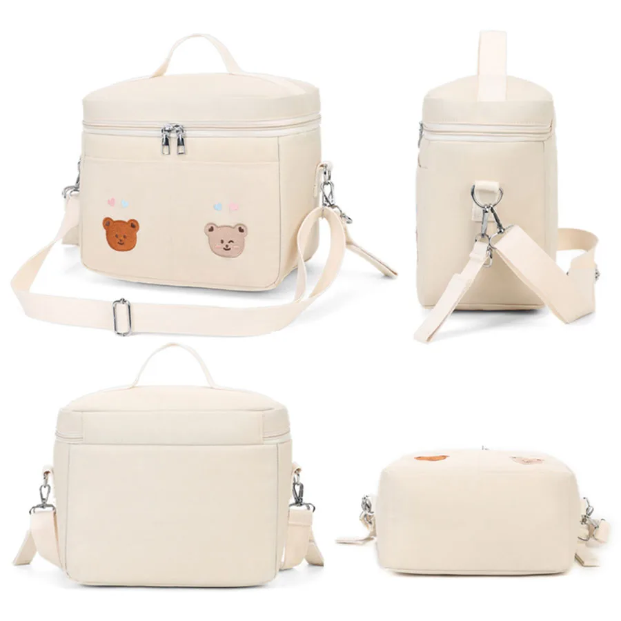 Baby Stroller Nappy Bag Korea Cute Bear Embroidery Flower Mommy Bag Soft Maternity Shoulder Pack Portable Baby Diaper Organizer 6