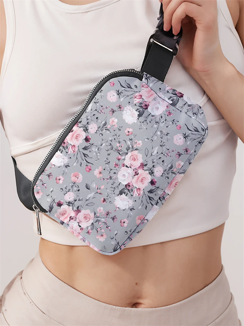 1pc,pink flower sea fashionable adjustable crossbody bag, neutral sports waist bag, suitable for running