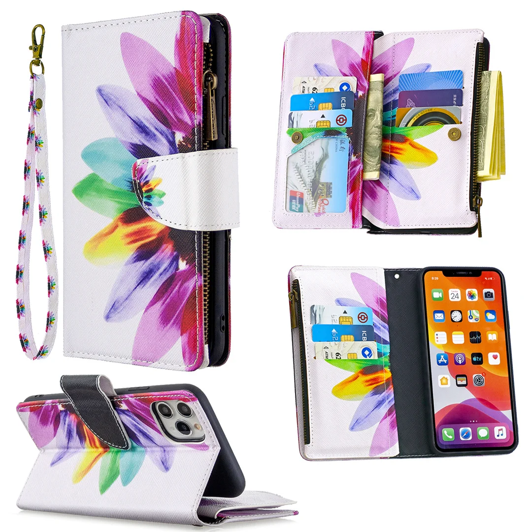 Luxury Leather Wallet For Nokia 5.3 Zipper Case For Nokia 1.3 Case Magnetic Flip Wallet Card Stand Cover Mobile Painted leather