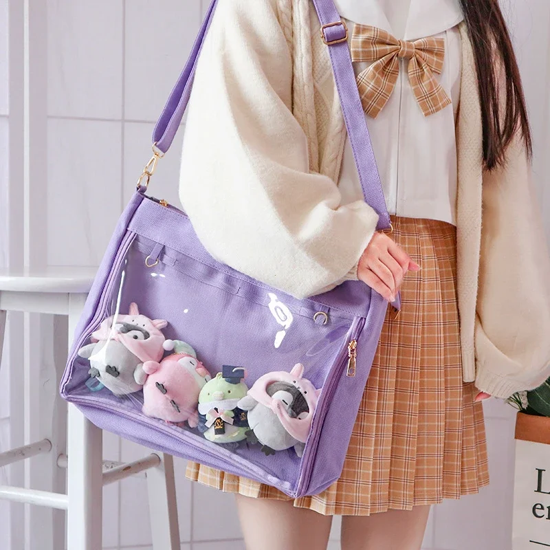 Big Ita Bag Black with Insert Japanese Cute Clear Women Double Straps Girls Kawaii Transparent Shoulder Bag Purses and Handbags 3