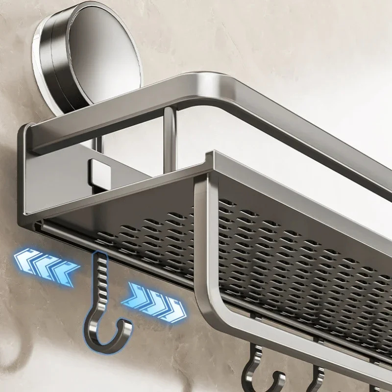 Bathroom Shelf Suction Cup Shampoo Holder Makeup Storage Organizer Aluminum Shower Shelf Bathroom Organizer No Drill Wall Shelf 3