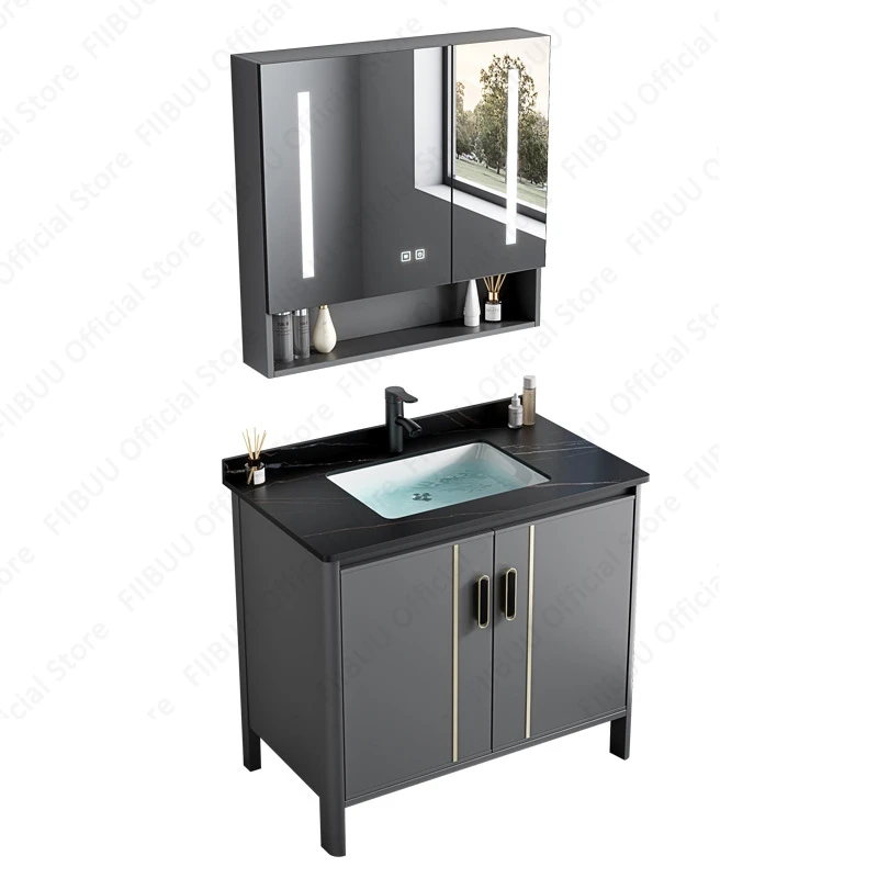 Multifunctional Bathroom Vanity Modern Cabinet Mirror Cabinet Black countertop Integrated with Ceramic Sink Bathroom Furniture