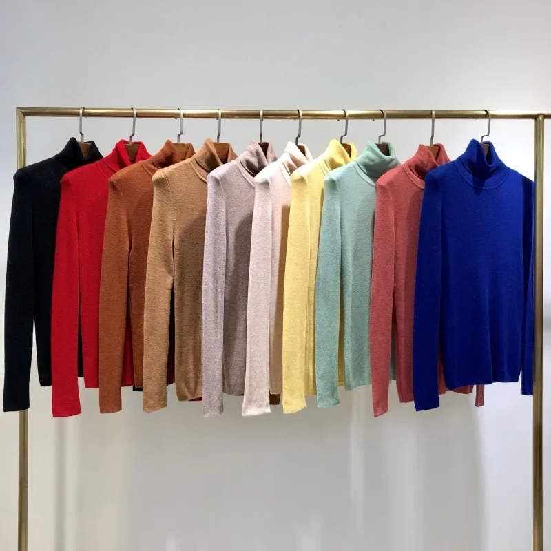 

AW High Quality High Max Collar Wool Bottom Shirt Solid Color Knitted Sweater Pile Collar Stretch Mara Inner Top
