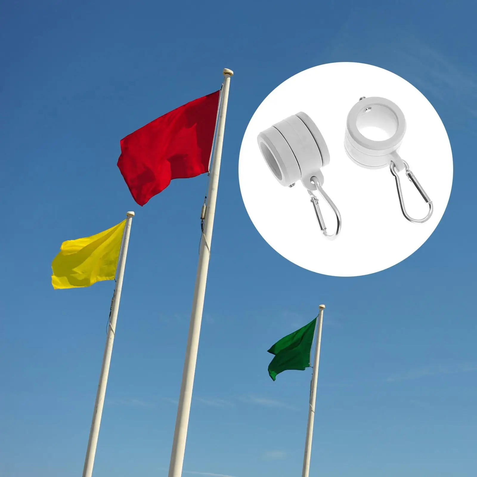 

2Pcs Flag Pole Swivel Set 360 Degree Rotating with Carabiners Flag Pole Rings Flagpole Mounting Rings Durable Easy to Install