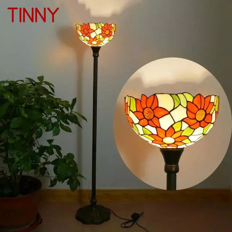 

TINNY Tiffany Floor Lamp American Retro Living Room Bedroom Lamp Country Stained Glass Floor Lamp