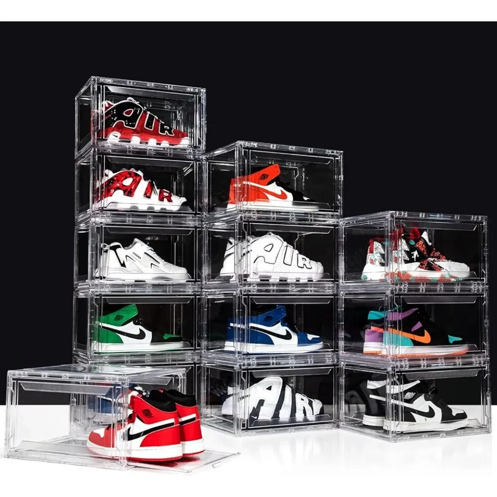 

12-Pack Shoebox, Clear Plastic Stackable, Acrylic Shoe Display Case, Sneaker Storage, Fits a Size 15