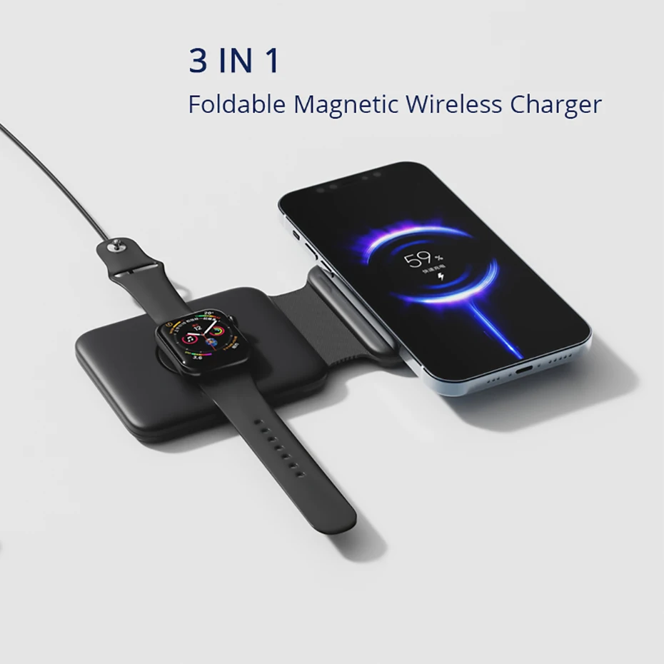 iphone charging pad 3 in 1 Foldable Magnetic Wireless Charger For iPhone 13/12 Pro/XS/X/8 Plus QI 15W Wireless Charging Pad For Airpods Pro/iWatch apple charging station