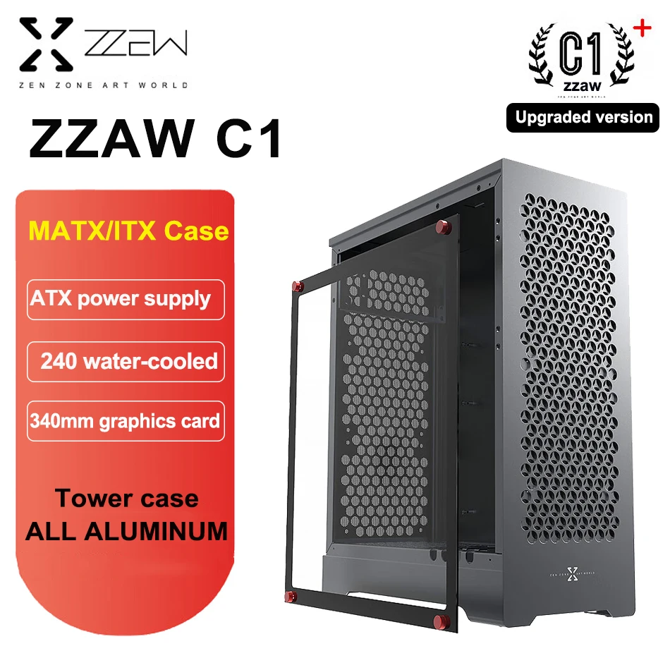 

ZZAW C1 Upgraded Version All Aluminum MATX/ITX Case Side Tempered Glass 240 Water-cooled Mini Game Assembly Desktop PC Chassis