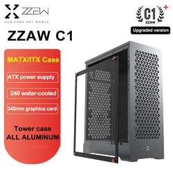 ZZAW C1 Upgraded Version All Aluminum MATX/ITX Case Side Tempered Glass 240 Water-cooled Mini Game Assembly Desktop PC Chassis