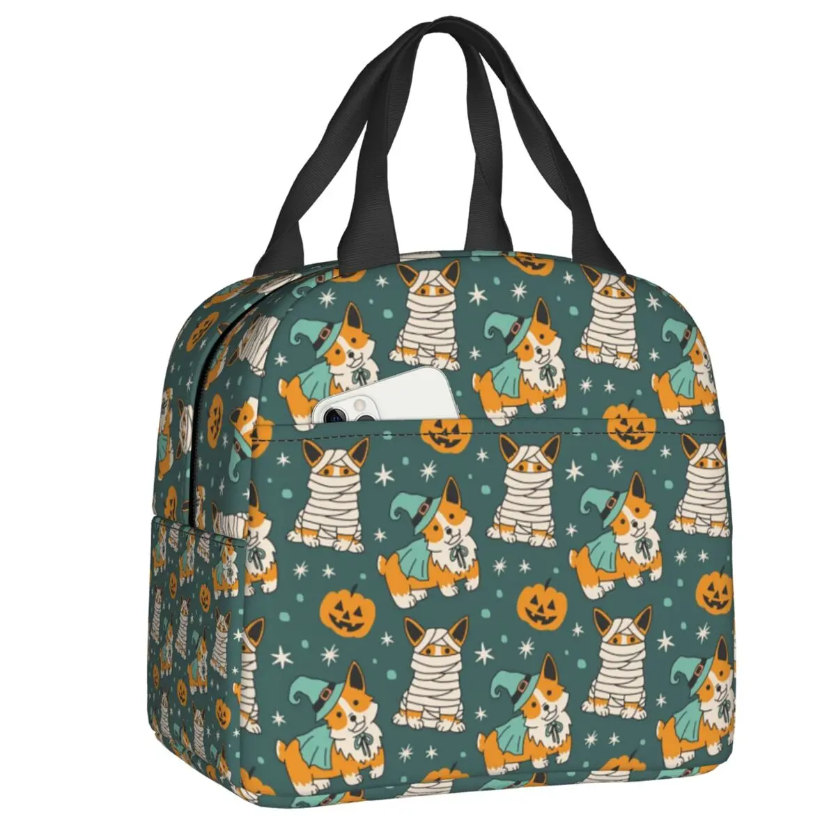 

Halloween Corgi Dog Insulated Lunch Tote Bag for Women Kawaii Puppy Resuable Cooler Thermal Food Lunch Box Kids School Children