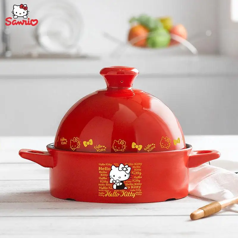 

Hello Kitty Red Casserole Ceramic Wok Anime Cartoon Sanrio Household Gas Stove Pot Cooker Kitty Instant Noodle Pot Girls Gift