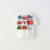 Boys Cartoon TShirt Kids New Round Neck Tops Outer Wear 1-6Age Child Summer Clothing Kids Fashion Simple Versatile White Tees 1