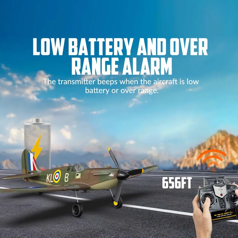 Spitfire RC Plane 2.4G 4CH  EPP 400mm Fixed Wingspan Remote Control Fighter One-key Aerobatic RTF 761-12 RC Aircraft 4
