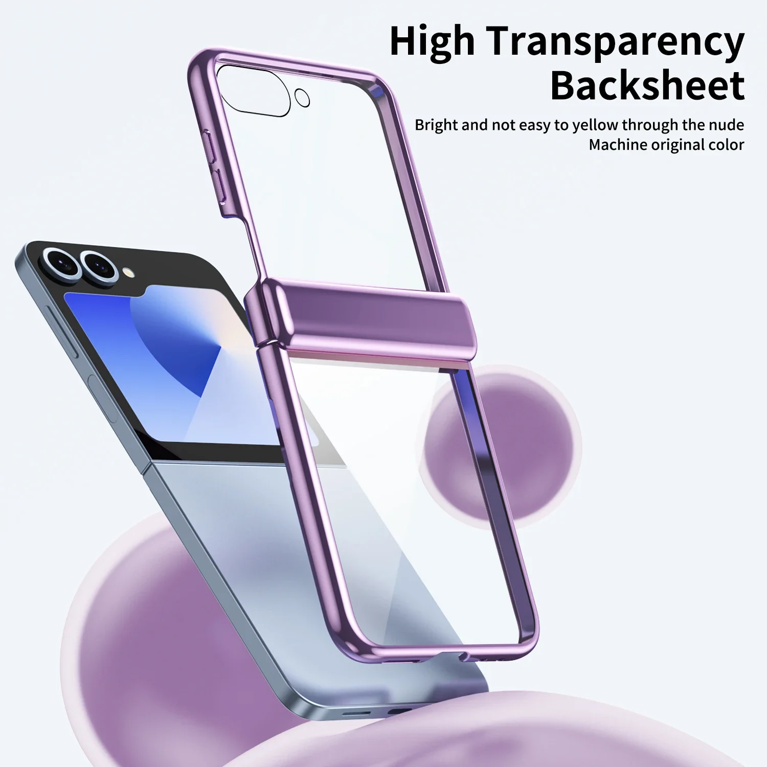 Electroplated Transparent Phone Case with Hinge Protection and Tempered Film Cover