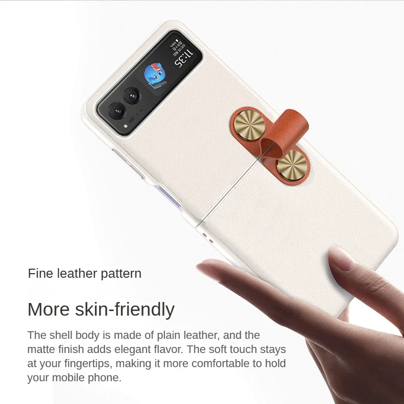 For Motorola Razr 40 Ultra Case Plain Leather Luxury Bracelet Finger Strap Folding Shockproof Ultra Thin Protection Back Cover