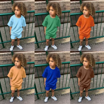 Summer Essential Tracksuit Children's Clothing Sets Suit For Girls Short Sleeve Top+Shorts Boys Costume Kids Outfits Sportswear 3