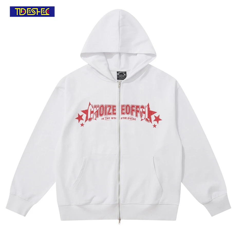

Streetwear Harajuku Goth Oversized Winter Men Clothes Y2K Zipper Cardigan Hoodie Hip Hop Letter Graphic Print Hoodie Sweatshirts