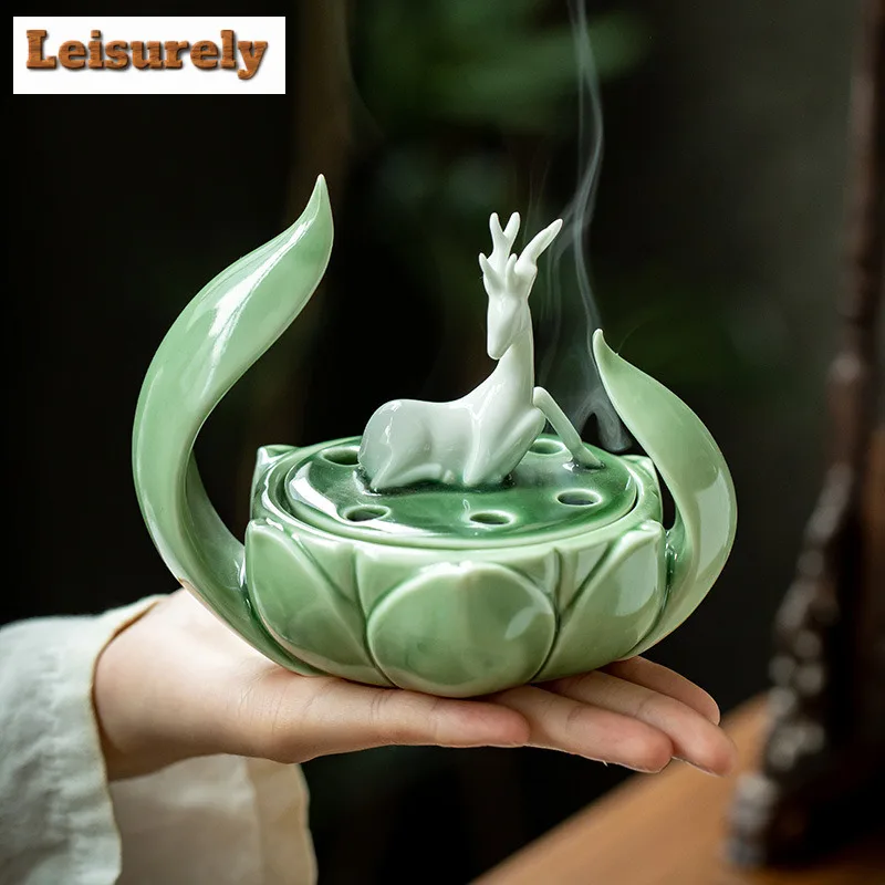 One Lotus Blossom Grows Deer Incense Holder Diffuser Incense Burners Meditation Scented Aromatic Candles Censer Home Craft Gift
