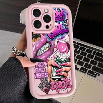 Pink Lips USD Banknote Printed Silicone Phone Case For iPhone 17 16 15 14 13 12 11 Pro Max 17 Air X XR XS 15 Plus 16e Soft Cover 1
