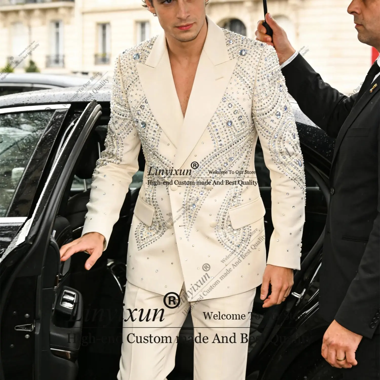 Men Rhinestone Track Suits Fashion Rhinestone Crystals Men Suits Customized 2 Pieces Sets Groom ...