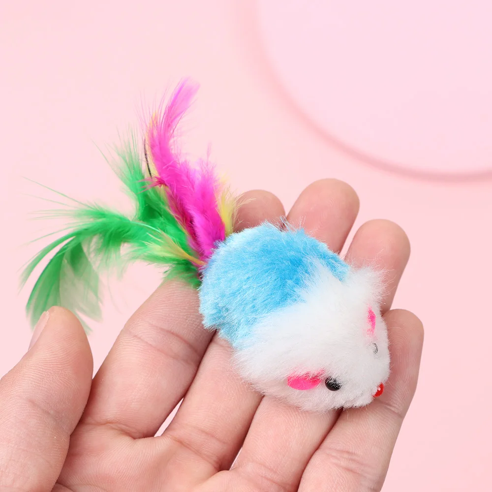 10 Pcs Plush Cat Mouse Toys Mice Rattle Set Interactive Pet Toy for Kittens Assorted Catnip Toys with Colorful Feather Tail