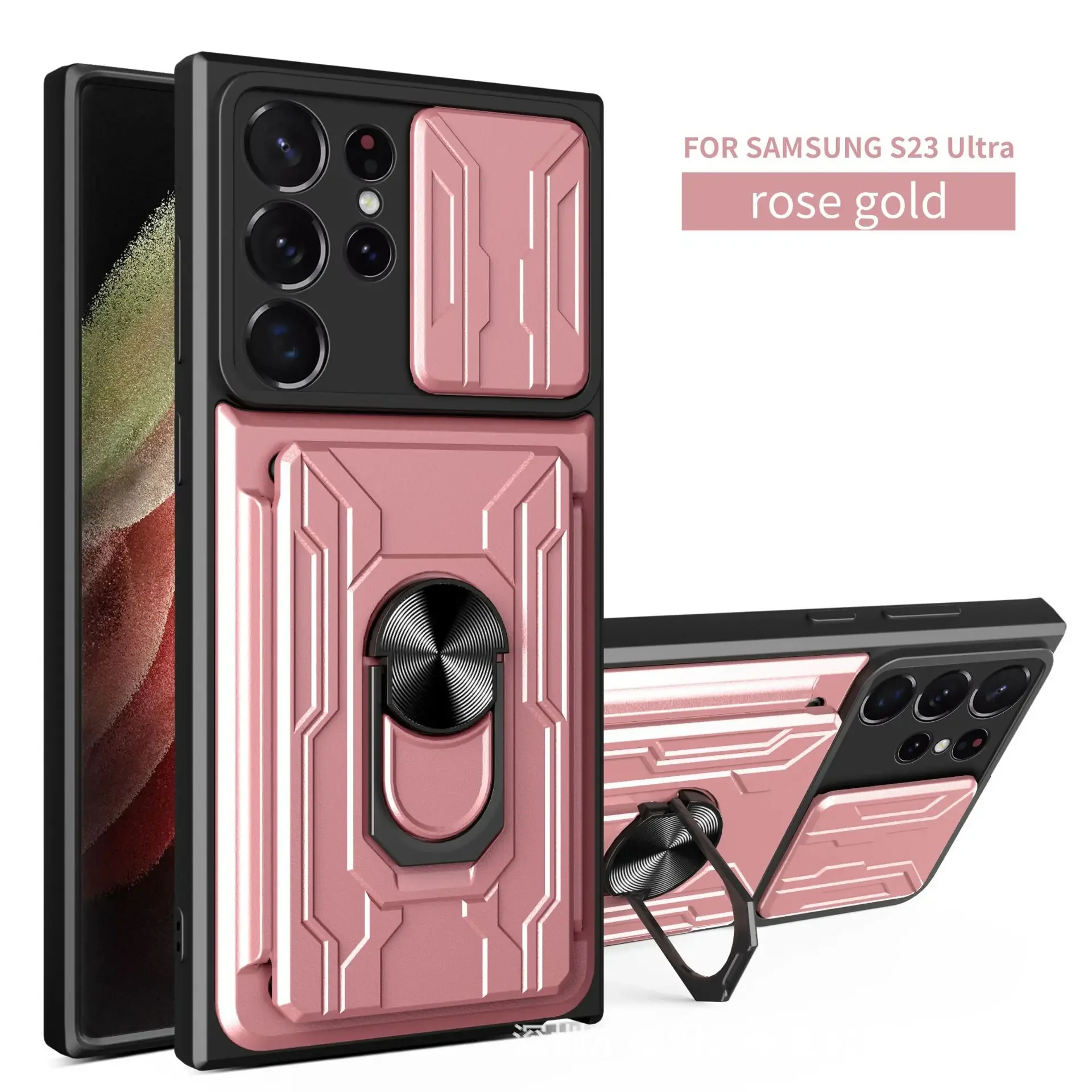 Premium Military Grade Slide Stand Ring Case with Camera Protection & Card Slot