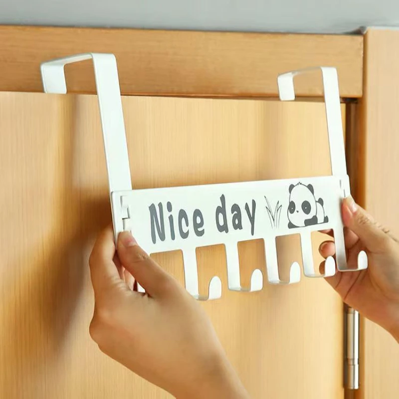 Door Hook Over Door Hook Hanger Metal Towel Rack Behind Door Organizer with 6 Hook for Bathroom Black Multi-functional Holder for Coat Bag