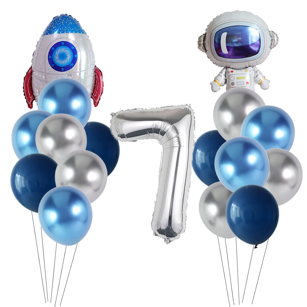 thumbnail image 1 of Juego de globos de aluminio con temática del espacio exterior, astronauta, cohete, globo con números de 30 pulgadas, decoraciones para fiestas de cumpleaños de niños y bebés, 1 of 5