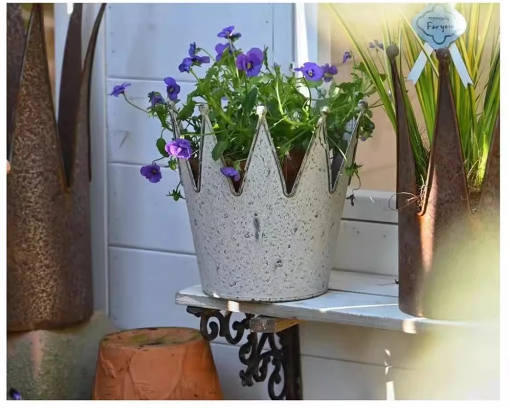

Crown Vintage Rustic Metal Planter Flowerpot