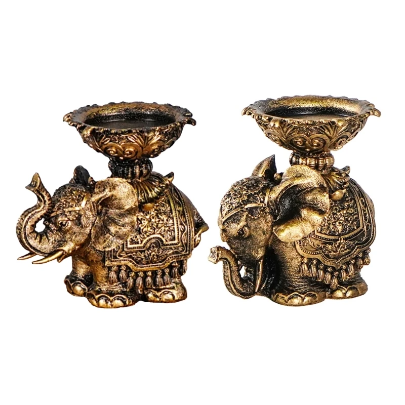 

Vintage Carved Elephant Holder Antiqued Elephant Statue Sculpture Decors