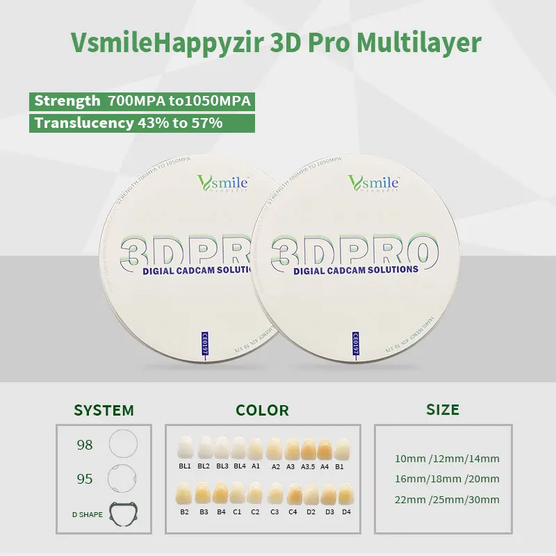 

Vsmile 98 мм 3dpro Многослойные циркониевые блоки до 57% многослойный полупрозрачный циркониевый блок