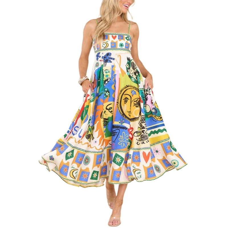 

Womens Floral Print Vintage Bohemian Dresses Elegant Maxi Dress