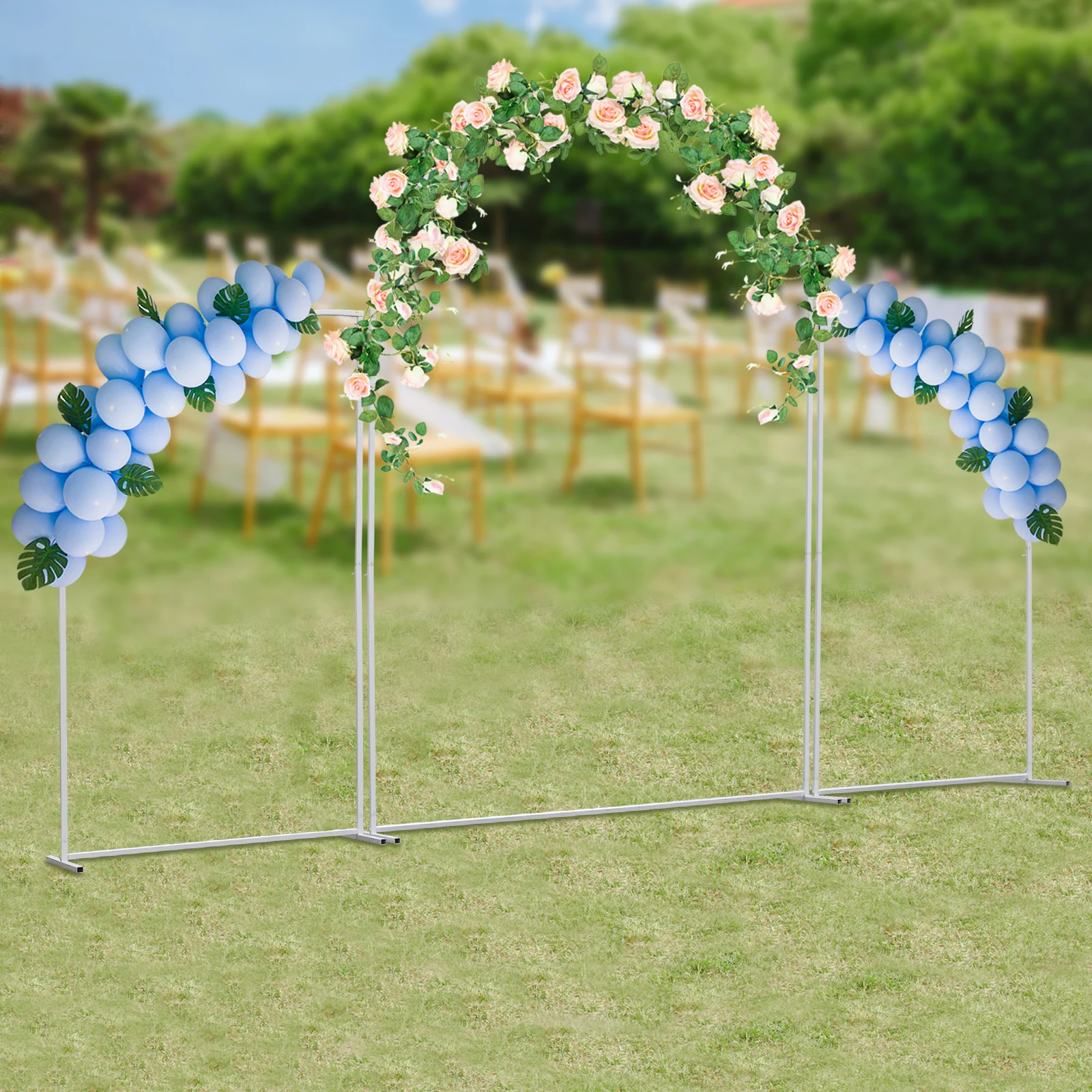3PCS Metal Wedding Arch Backdrop Stand, Gold/White Fan-shaped Stand for Wedding Ceremony Party Decoration