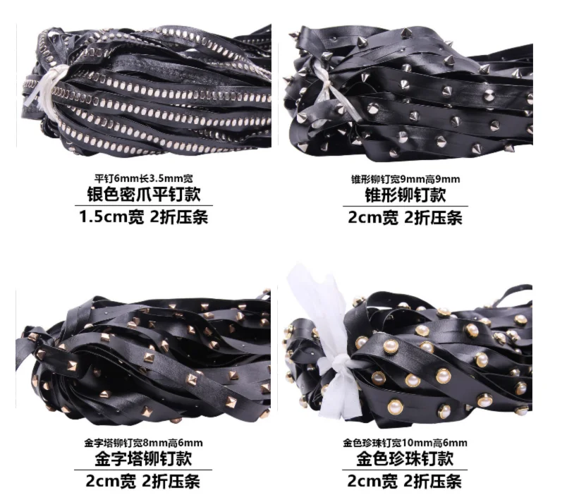 Leder PU Niet Punk Hip Hop Leder Seil Gurtband Band Ösen Band Tülle Bänder Handwerk Schmuck Trimmen Kragen Zubehör – Detail 6