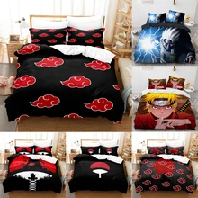 Ensemble de housse de couette avec nuage rouge, dessin animé Naruto Akatsuki, King, Queen, accessoires décoratifs pour lit d'adulte