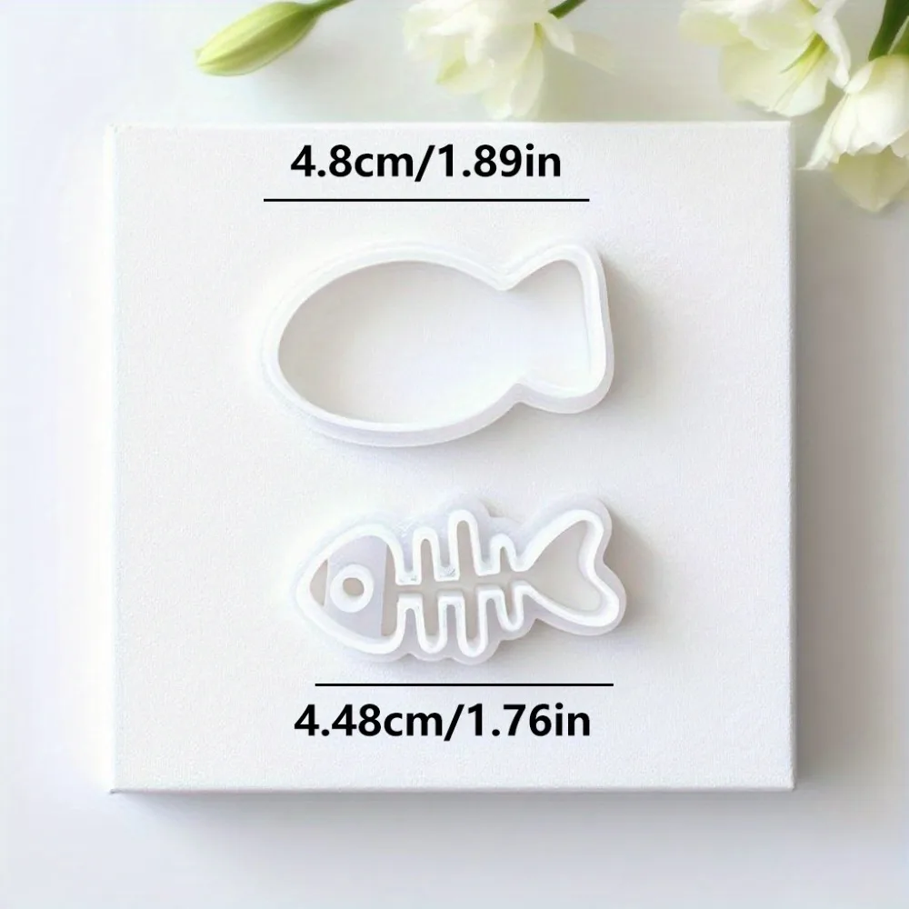 2Pcs 물고기 뼈 폴리머 클레이 커터 3D 인쇄 바다 테마 귀걸이 펜던트 DIY 수제 보석 만들기 도구