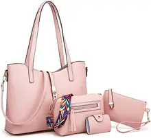  Women Fashion Handbags Wallet Tote Bag Shoulder Bag Top Handle Satchel Purse Set 4pcs 