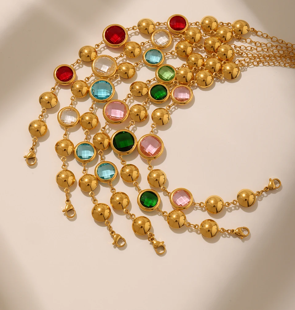 6 Farben facettiertes tschechisches Glaskristall-Halskettenarmband aus Edelstahl, 18 Karat vergoldete Kettenhalsketten, Armbänder für Frauen – Detail 5