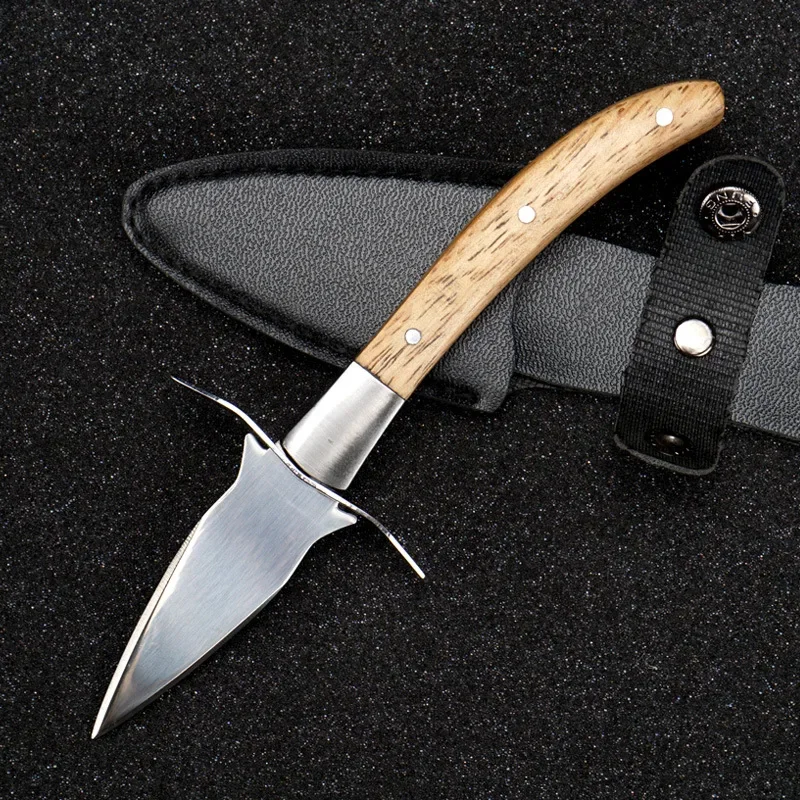 Wood Handle Oyster Knives Opener Stainless Steel Scallop Shell Shucking Cutter with Leather Case For Seafood Opener Tools seafood opener oyster knife