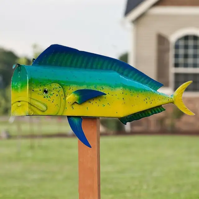 Fish Postabox Creative Vicces Vivid Design Garden Metal Postox Újrafelhasználható Színes Grafik Postafiók Kültéri Parkokhoz - Image 4