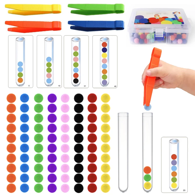 컬러 정렬 장난감 레인보우 플러시 볼 매칭 세트, 몬테소리 유치원 수학 계산, 어린이 교육 스태킹 매칭 게임 