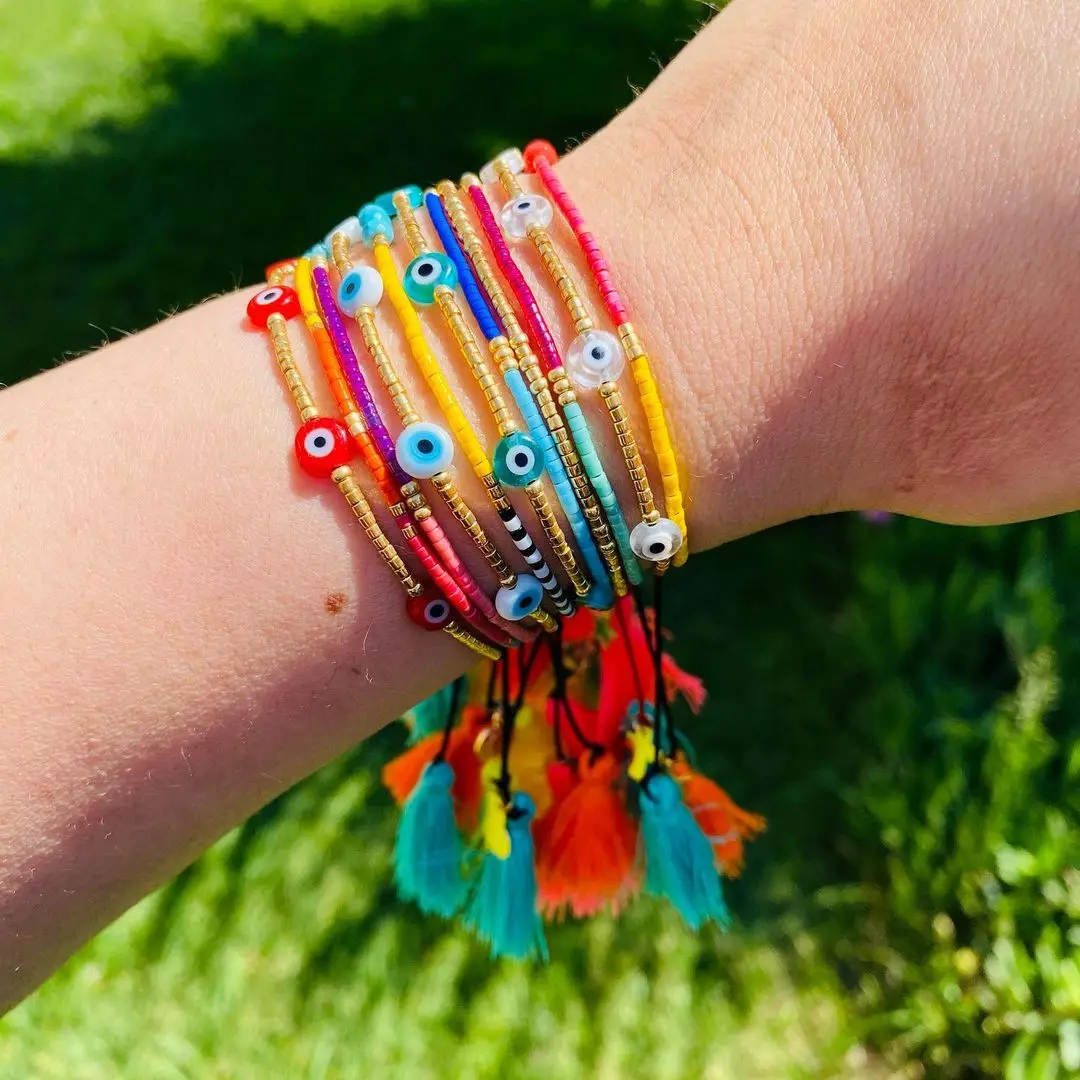 Go2Boho 이블 아이 팔찌 여성을위한 작은 페르시 술 팔찌 Boho Jewelry Miyuki Beads String 우정 Pulseras Mujer Moda