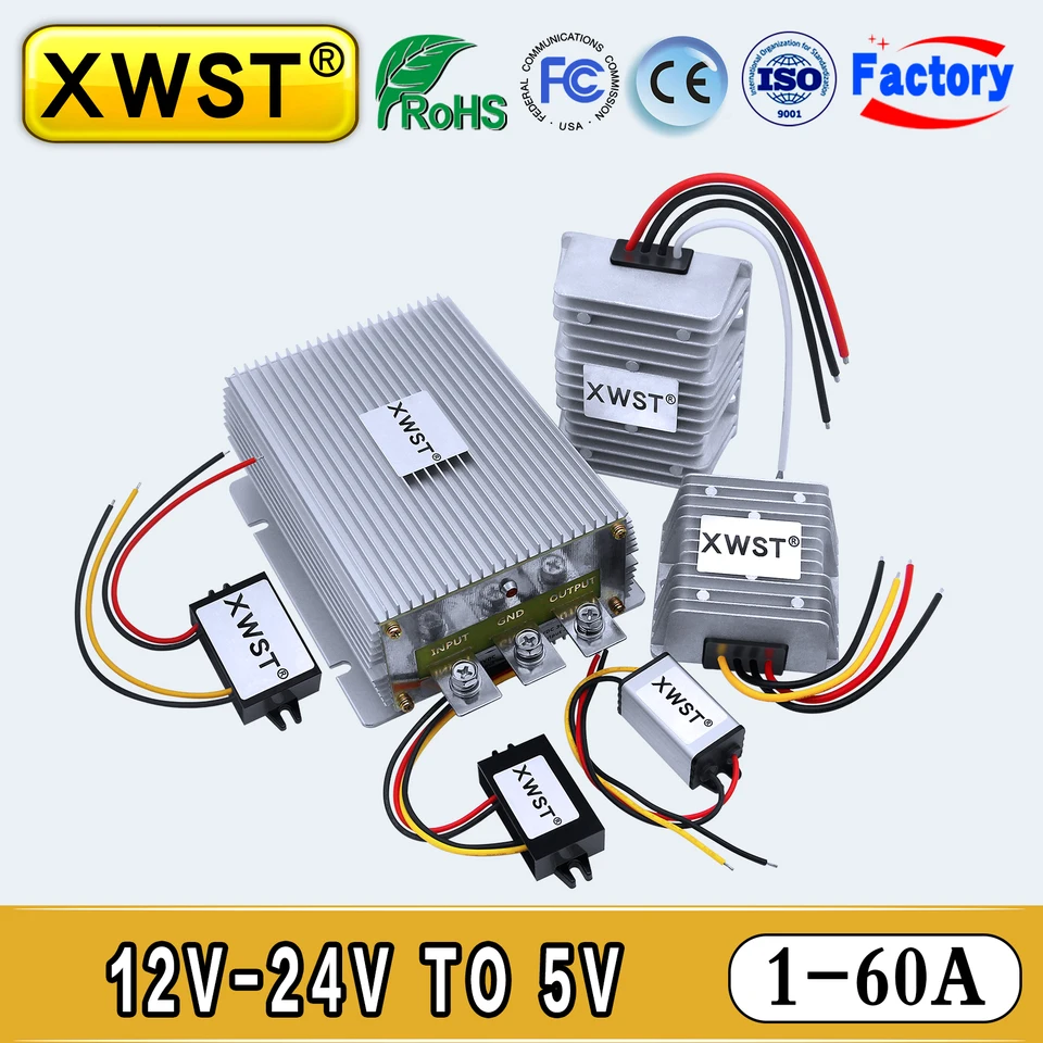 Buck Power Converter DC 8-60V To 5V 3A – Voltage Regulator With USB, Waterproof IP67, For Car, Truck, RV – Step Down DC Transformer