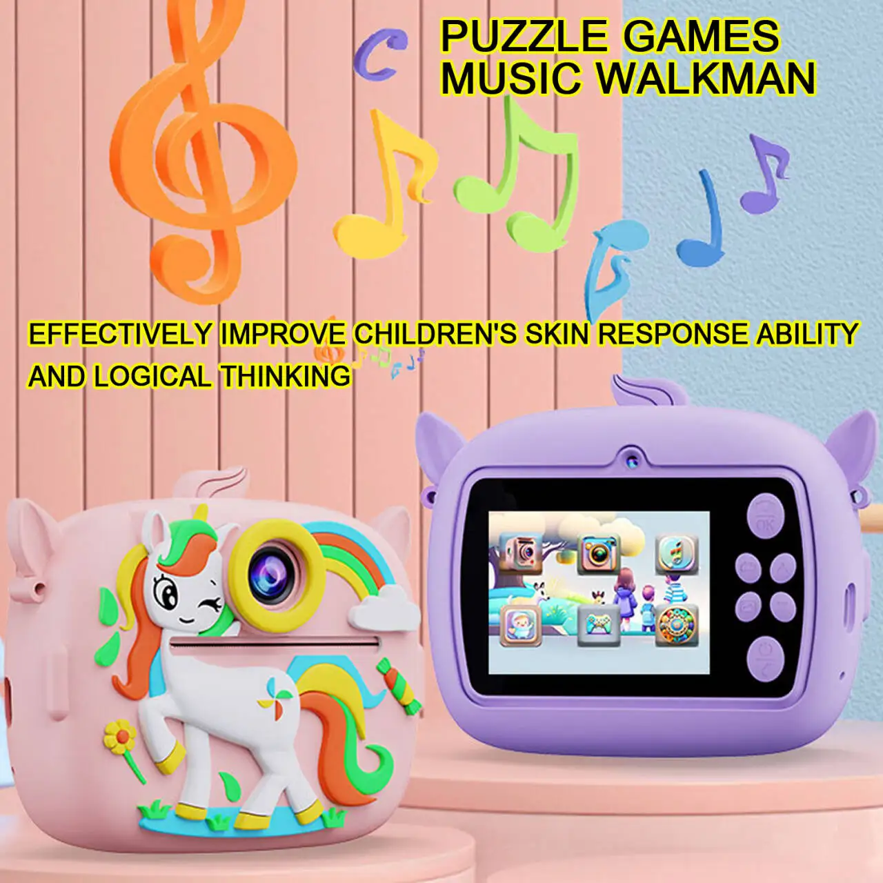 Kids Instant Print Camera1080P HD Dual Cameras Cute Little Dinosaur Shape Digital Camera Thermal Print for Boys Girls Gift