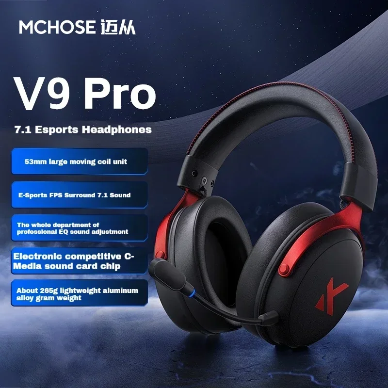 MCHOSE V9 Pro Music Gaming Headphones 3-mode Wireless Noise Reduction Mic Custom Music Office Earphone E-sport Pc Accessories 2