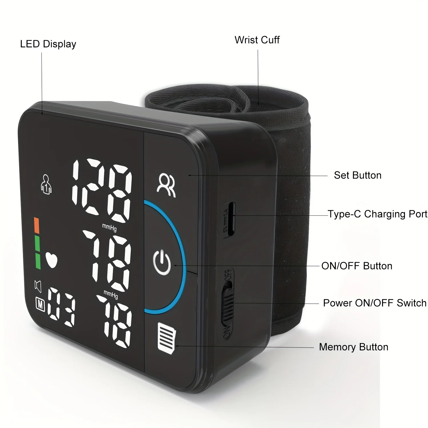 Bluetooth Charging Blood Pressure Monitor West Voice Sphygmomanometer Wireless Data Storage Arrhythmia Detection 5